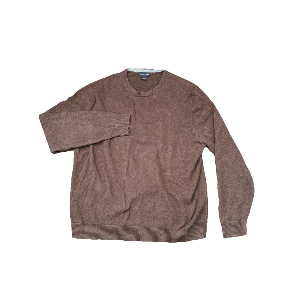 Lands End Sweatshirt Mens XL 46 48 Brown Long Sleeve Crew 100% Cotton Skater Y2K